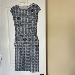 Boden Blue and White Patterned Midi Dress